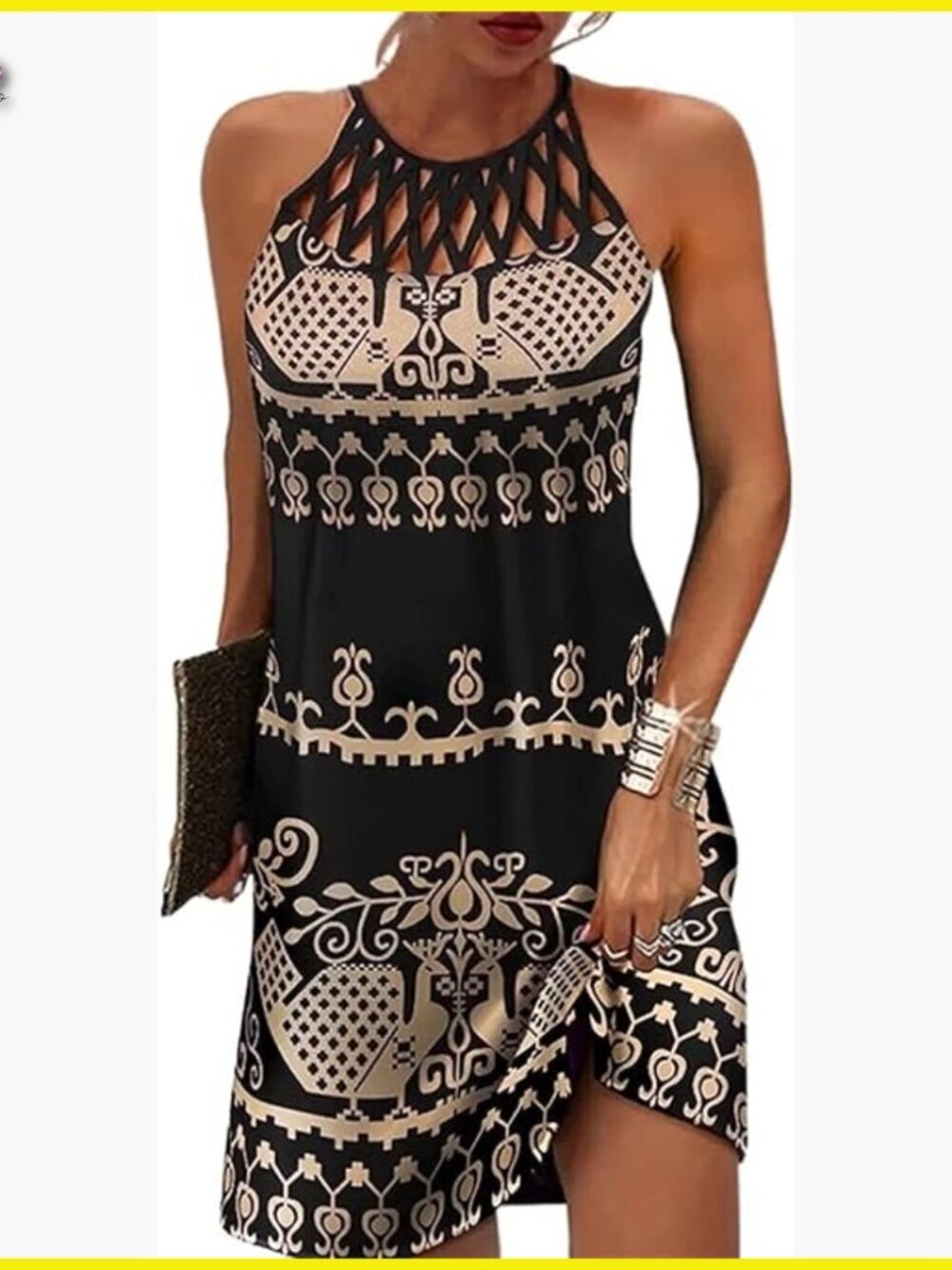 Floral Halter Neck A-Line Sundress Casual Boho Summer Beach Vacation Dress